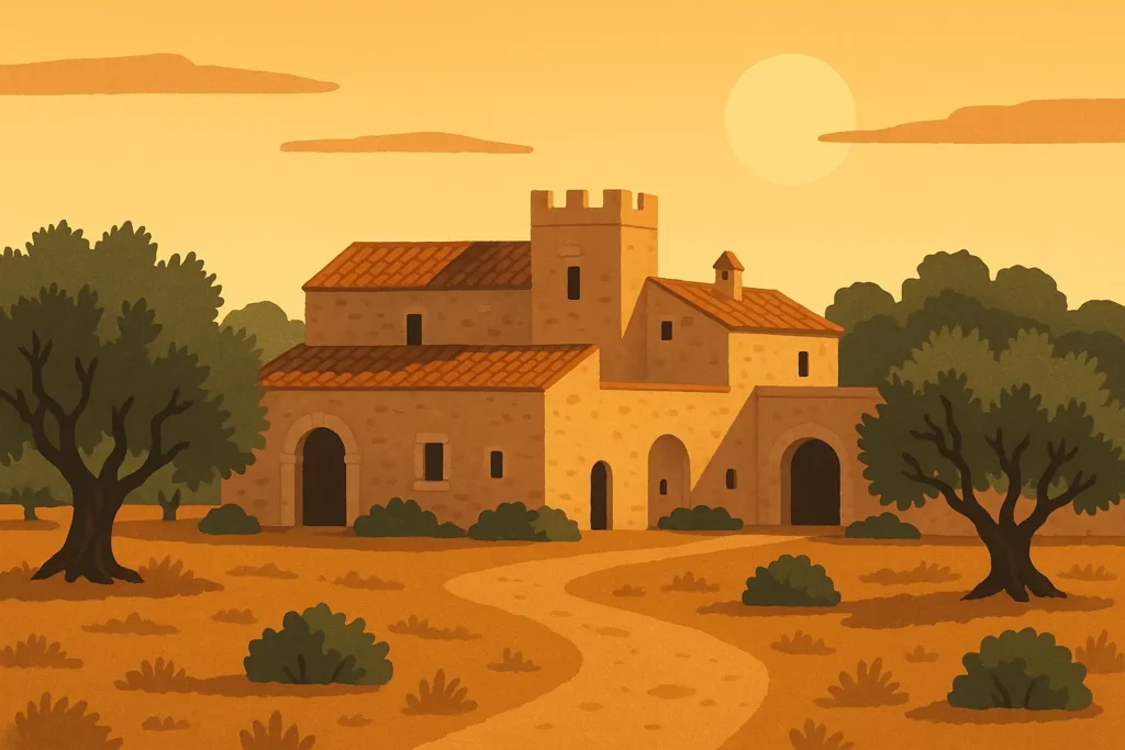 Traditional masseria farmhouse with olive groves
