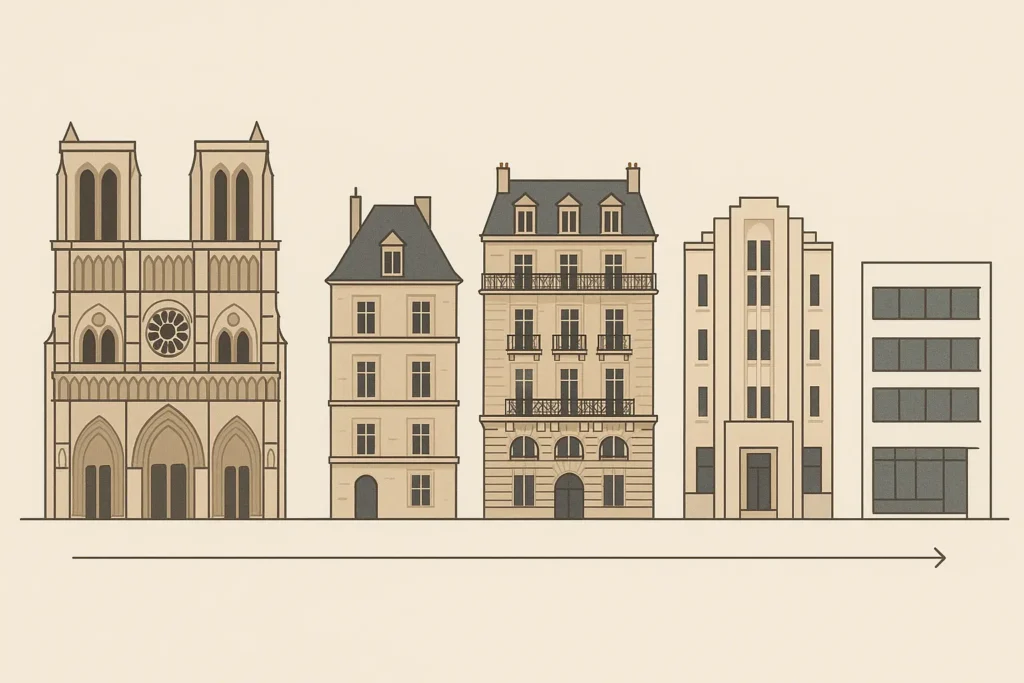 Paris architecture showing classic Haussmann buildings