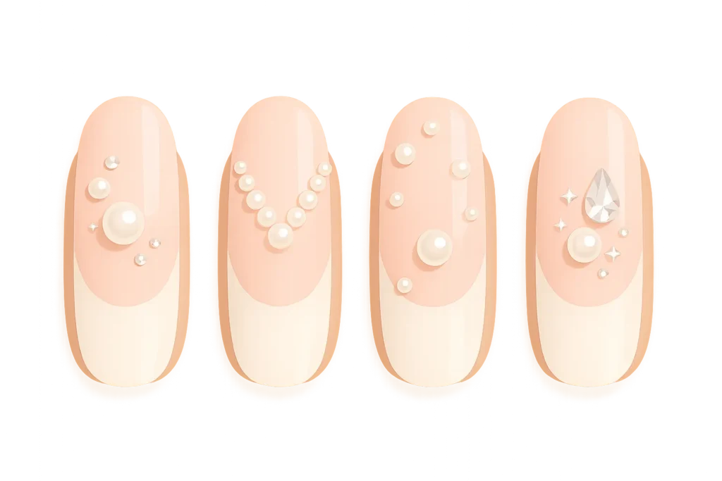 Pearl and crystal embellished nails