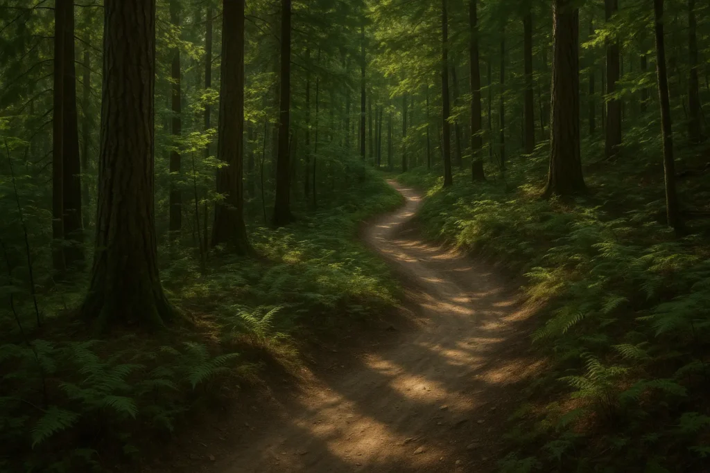 Mountain bikers on scenic Asheville trail with mountain views