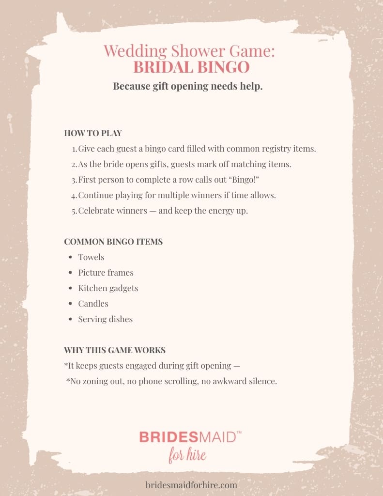 Wedding Shower Game BRIDAL BINGO