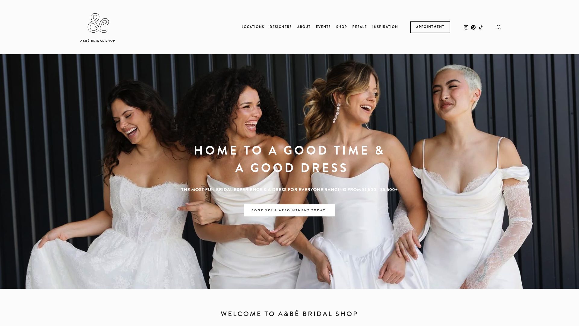 a&bé bridal shop website homepage