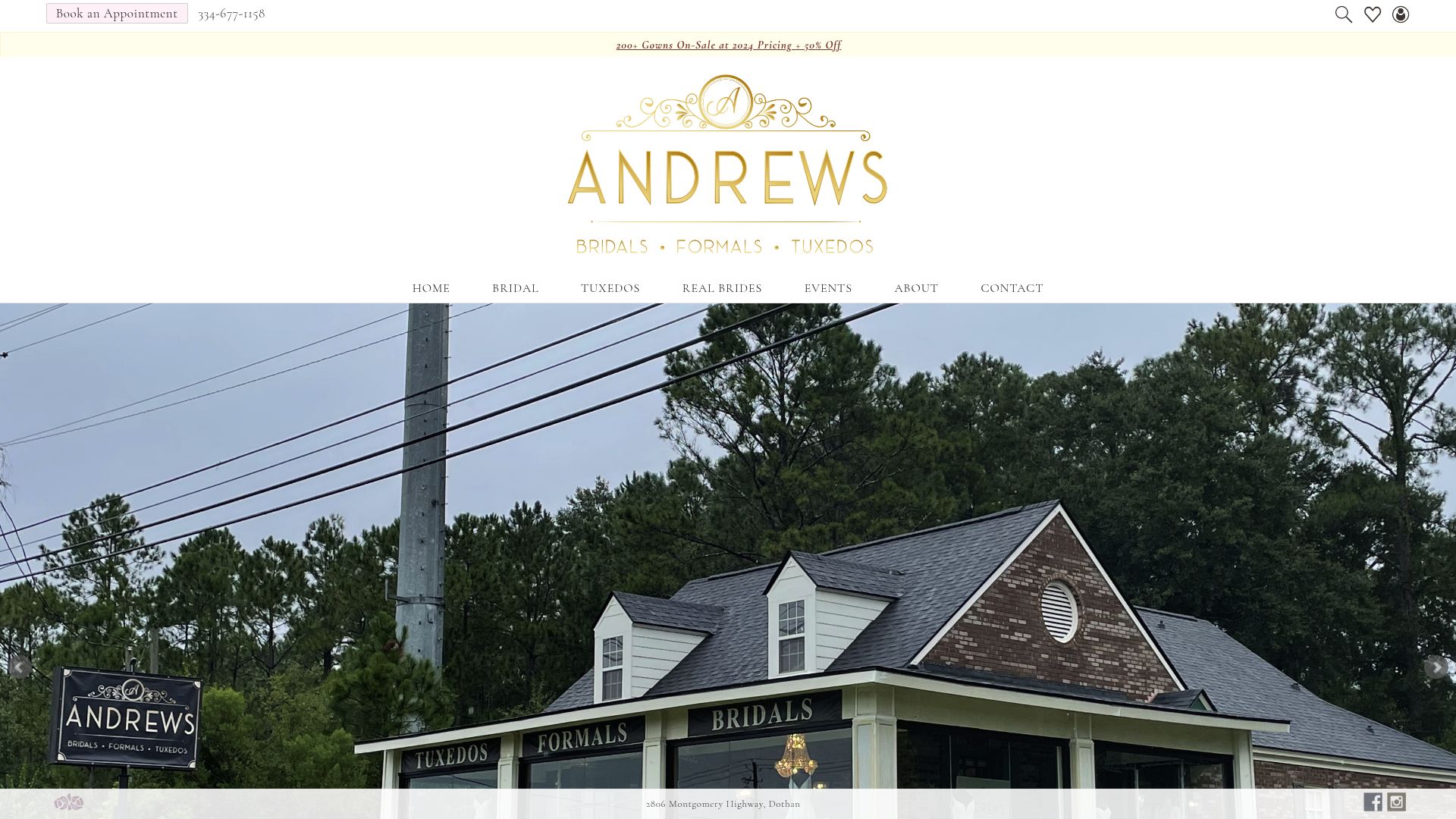Screenshot of Andrews Bridals website