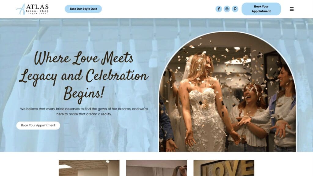 Atlas Bridal Shop Toledo storefront and interior