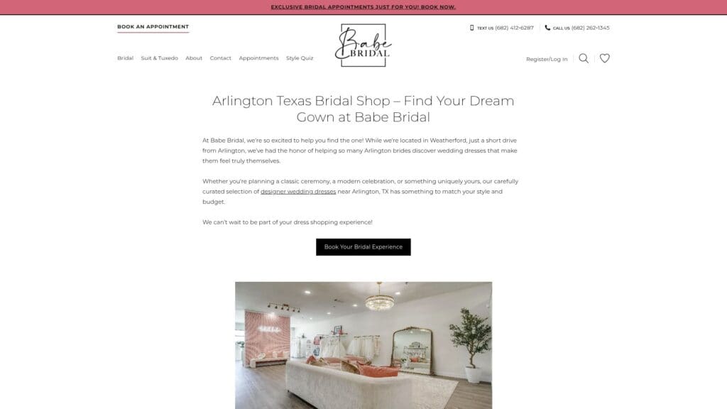 Babe Bridal Boutique Arlington Texas storefront