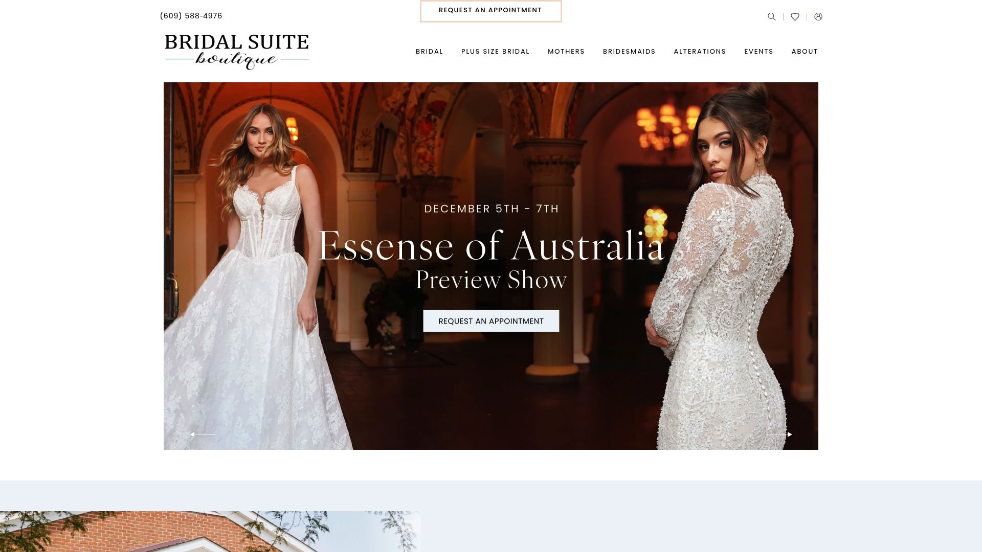 Bridal Suite Boutique website homepage