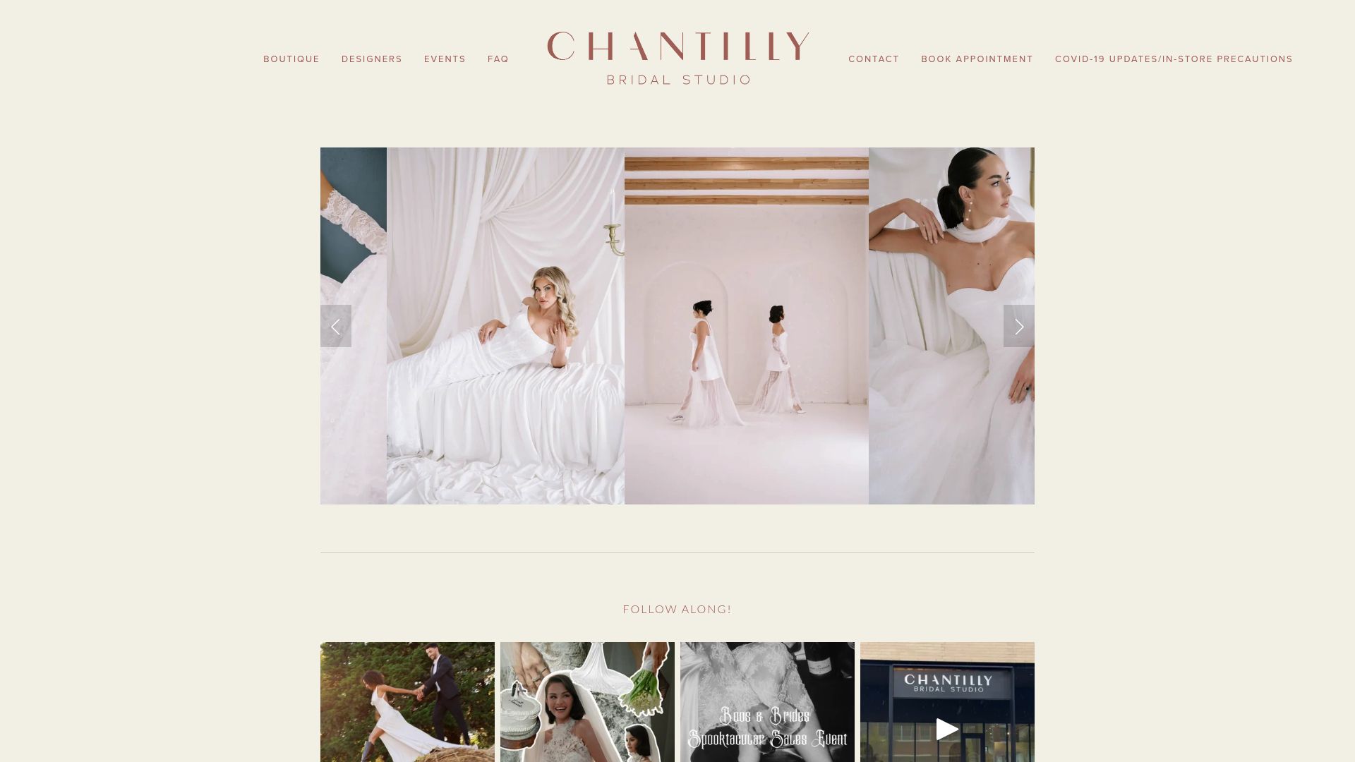 Chantilly Bridal Studio website homepage