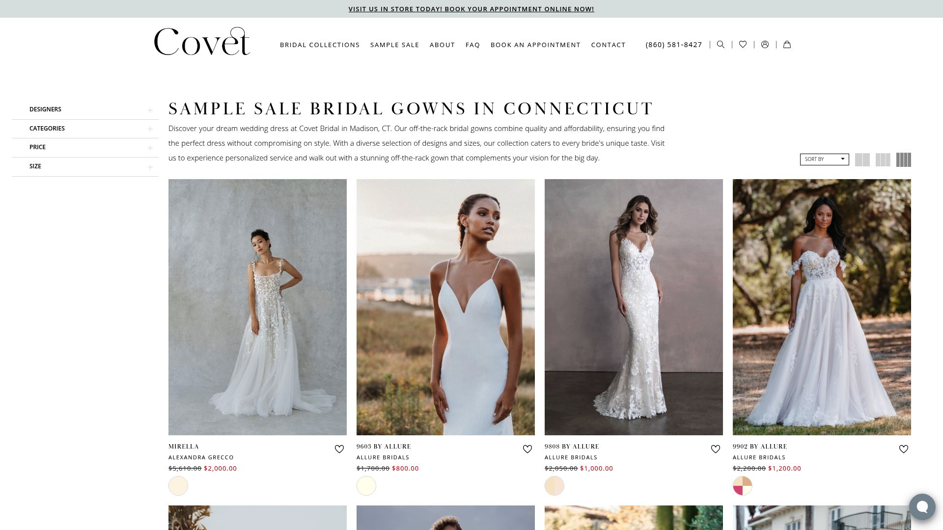 Covet Bridal off-the-rack wedding gowns section
