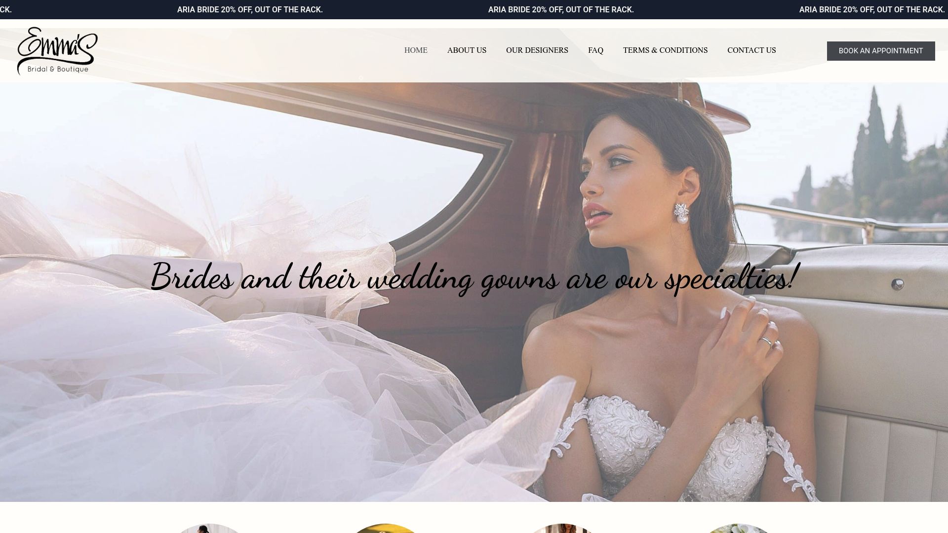 Emma's Bridal & Boutique website homepage