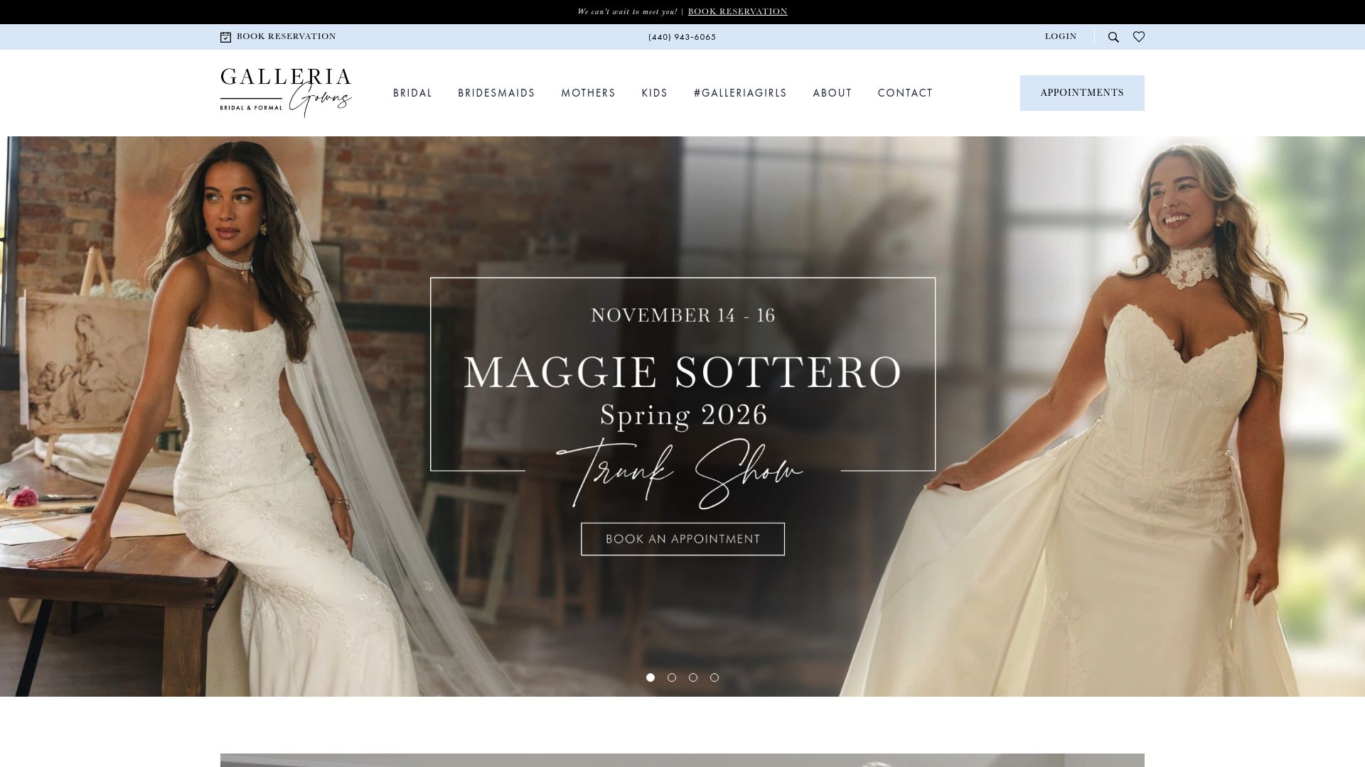Galleria Gowns family-owned bridal boutique website
