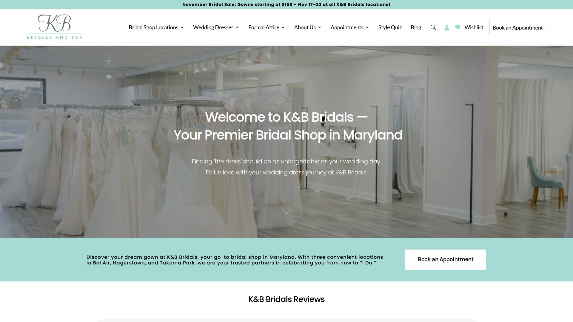 K&B Bridals website homepage