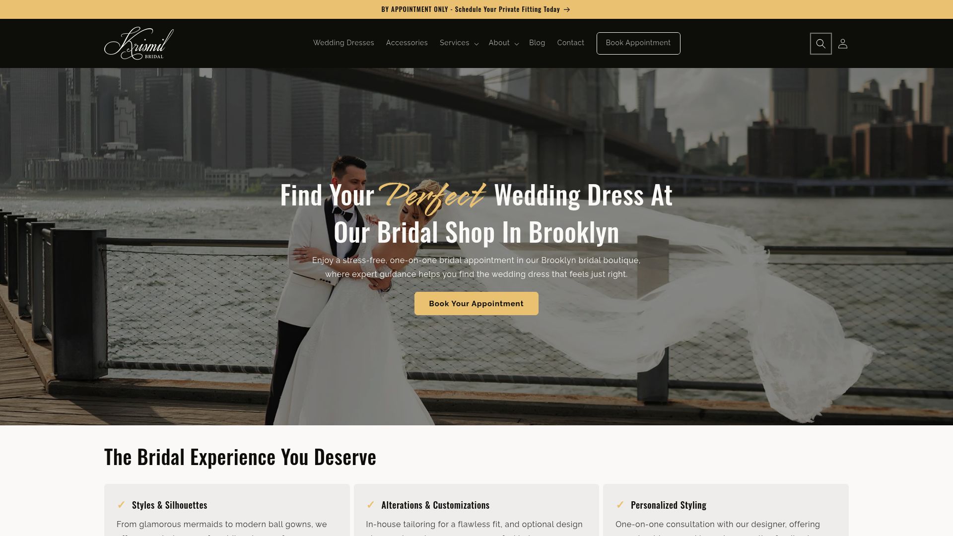 Krismil Bridal website homepage