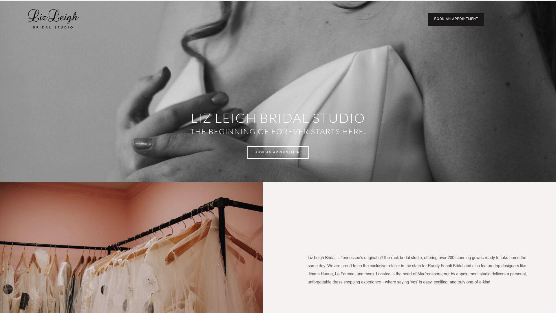 Liz Leigh Bridal Studio website homepage