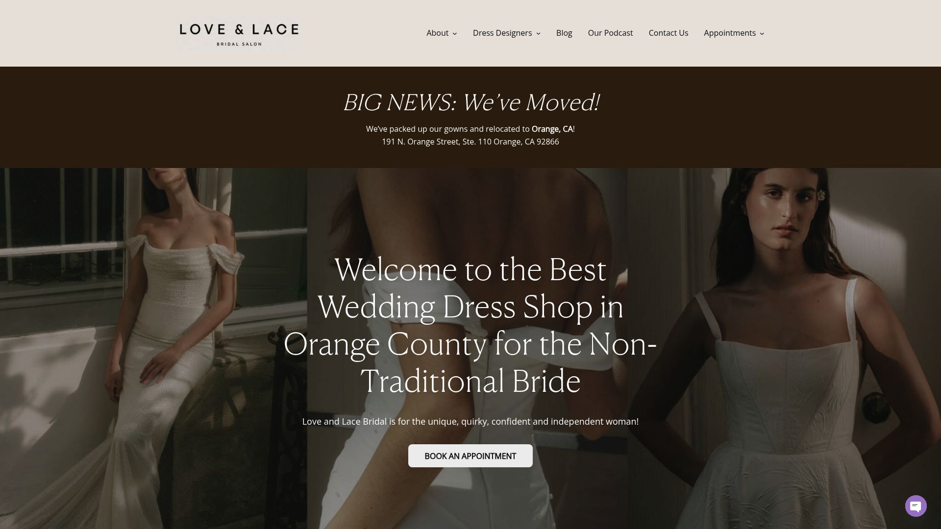 Screenshot of loveandlacebridalsalon.com