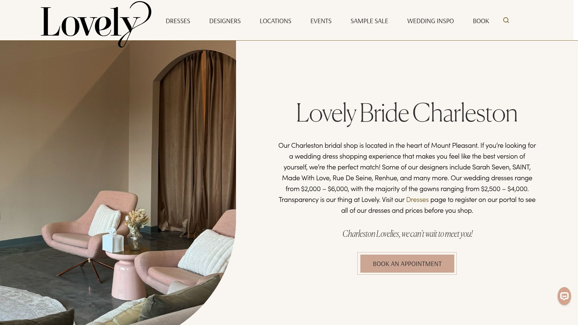 Lovely Bride Charleston bridal boutique interior