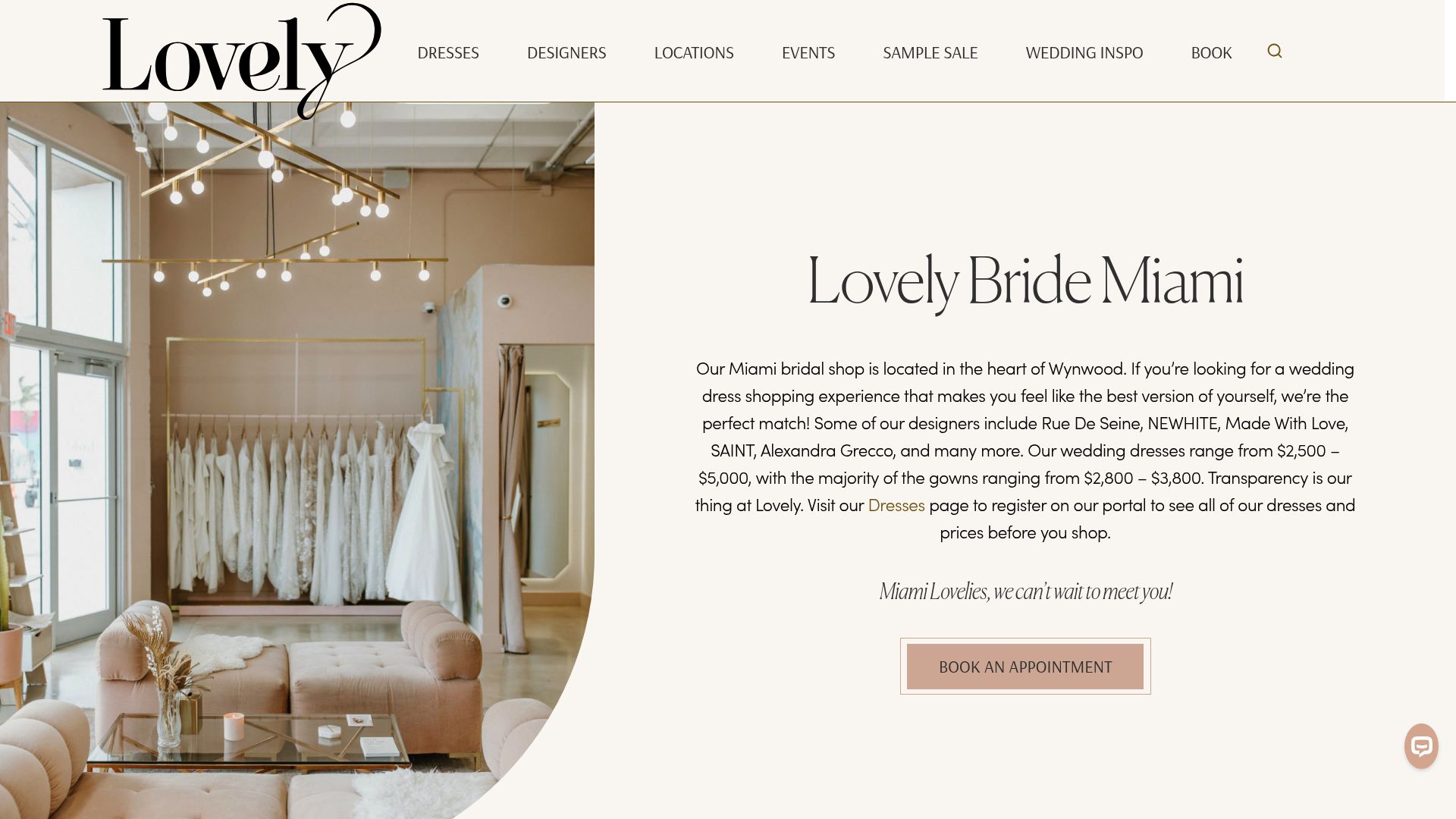 Lovely Bride Miami bridal shop location page