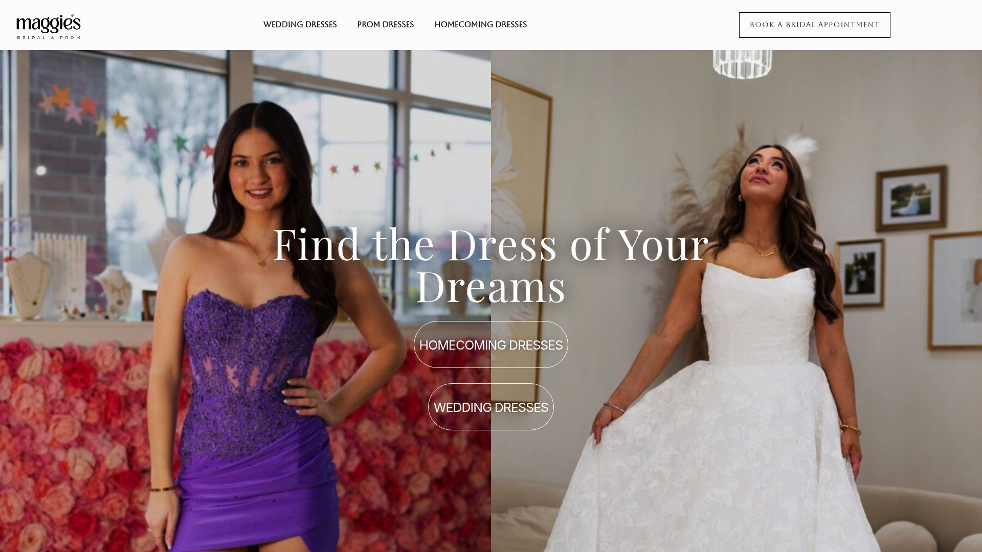 Maggie's Bridal & Prom affordable luxury bridal boutique website