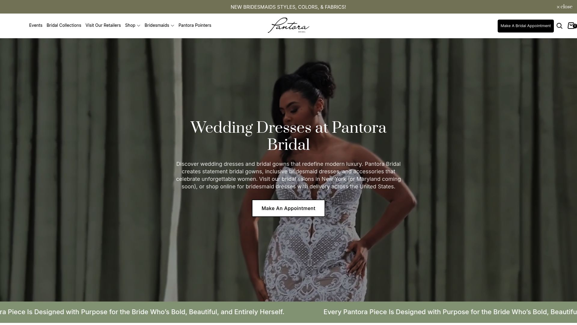 Pantora Bridal website homepage