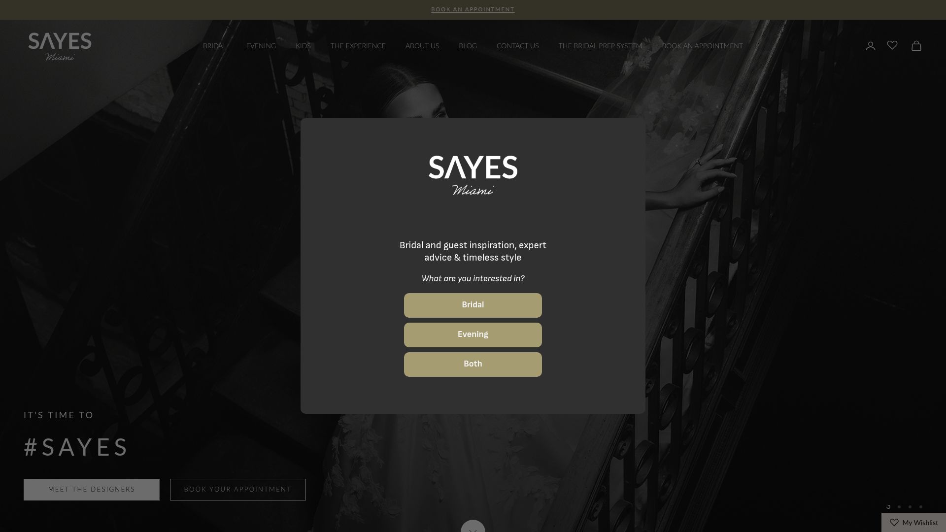 SAYES Miami bridal boutique website homepage