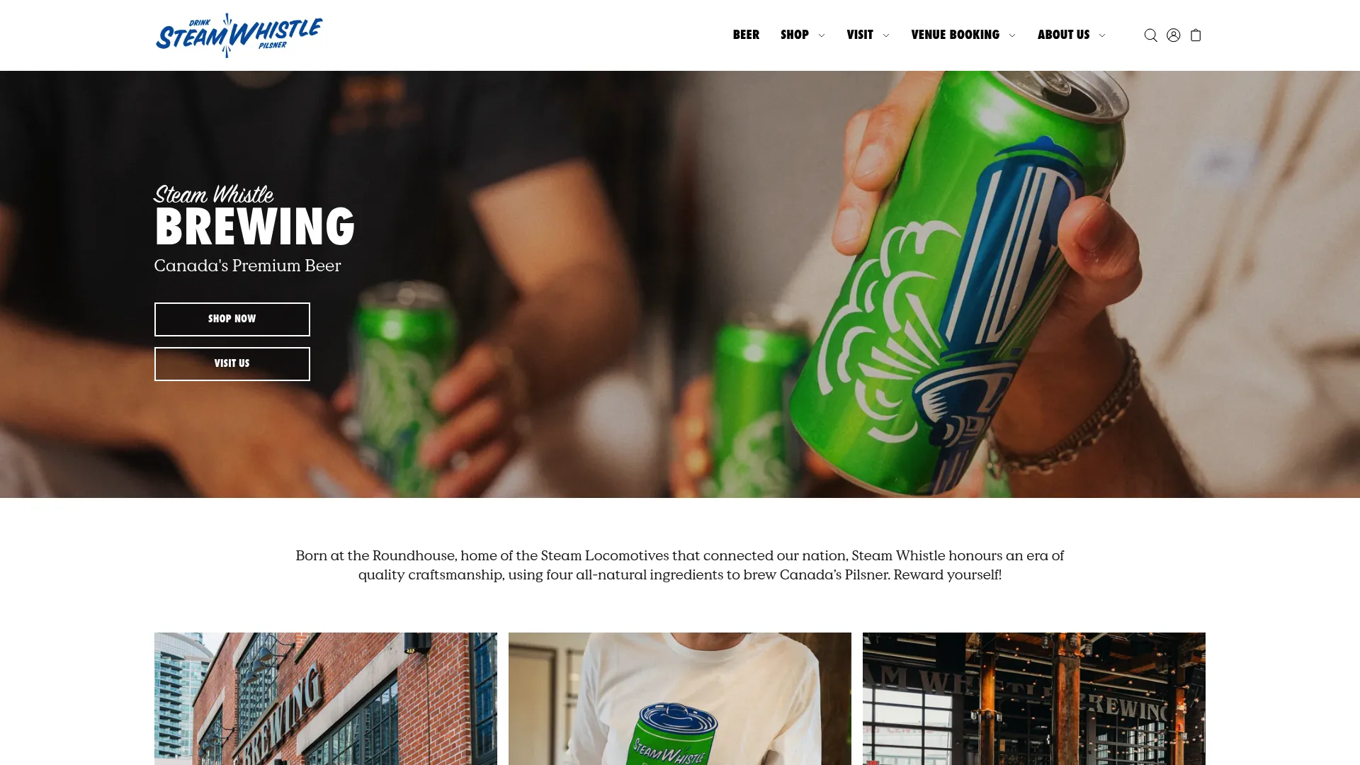 Steam Whistle Brewing industrial interior with exposed brick, high ceilings, and large windows