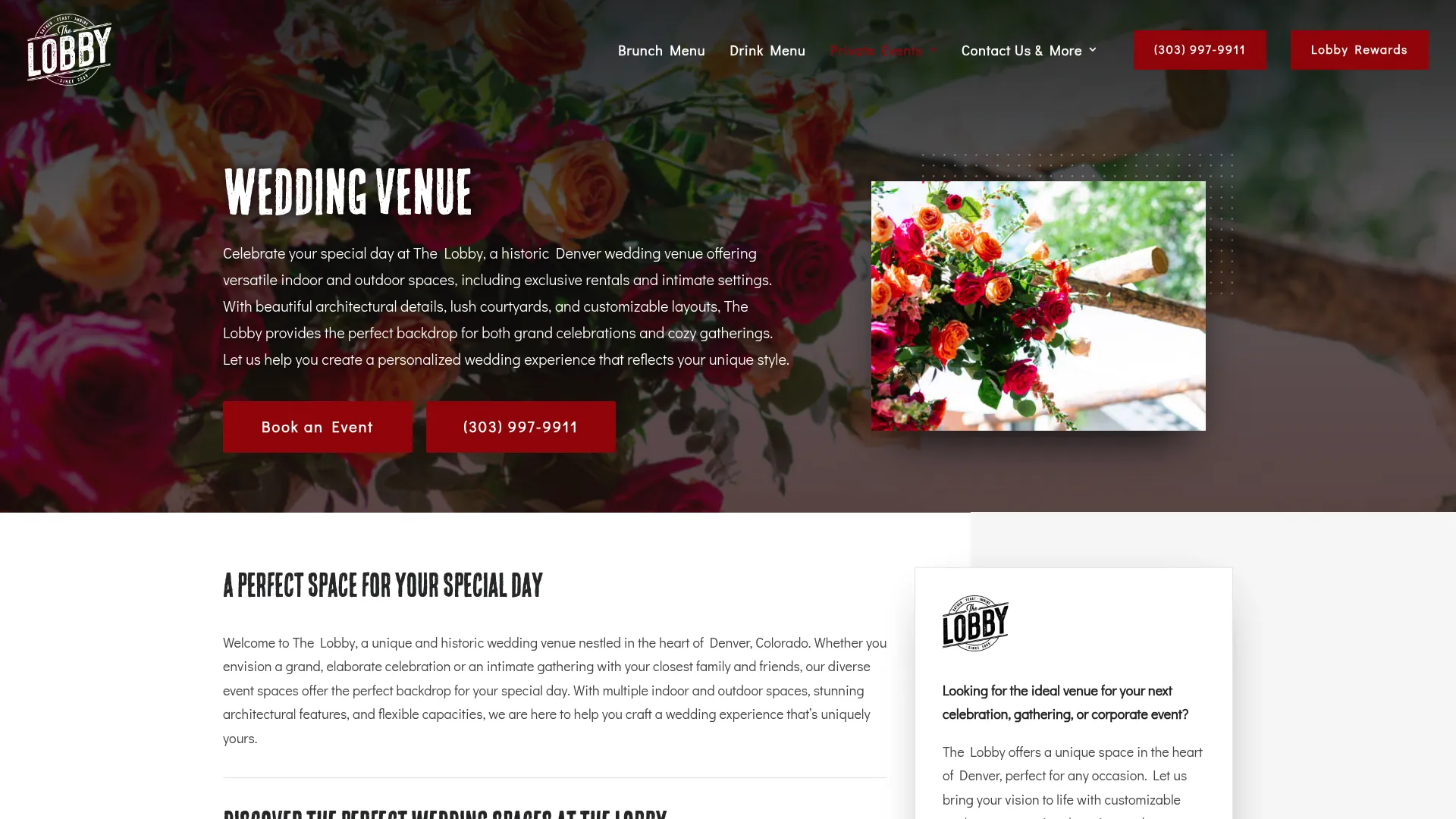 The Lobby Denver historic venue with exposed brick walls and stained glass