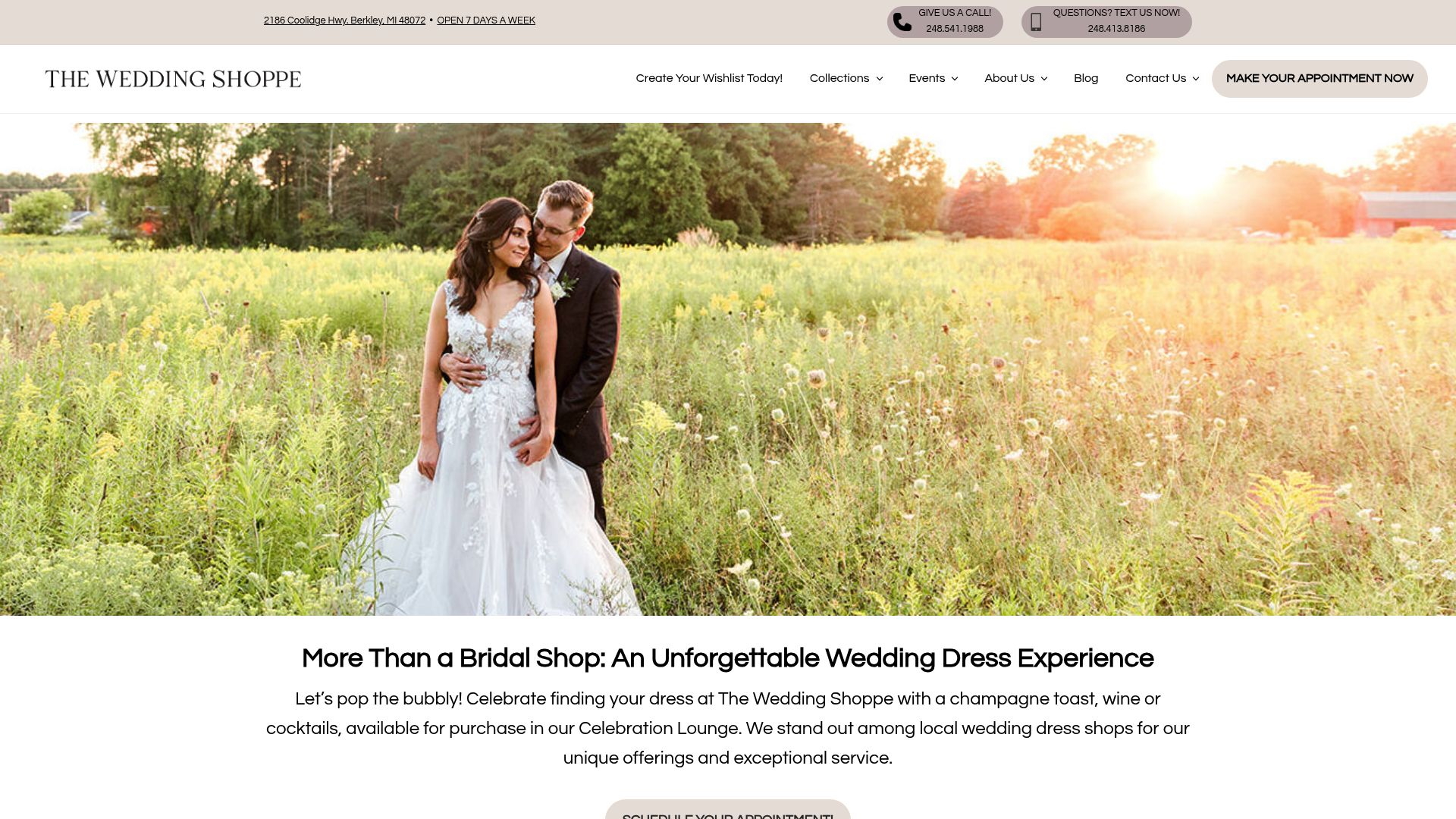The Wedding Shoppe website homepage