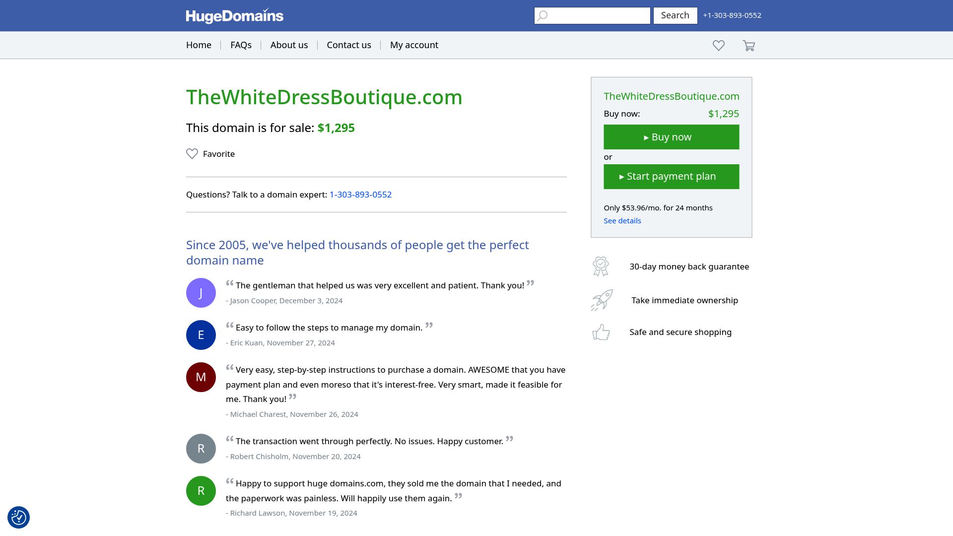 The White Dress Boutique website homepage