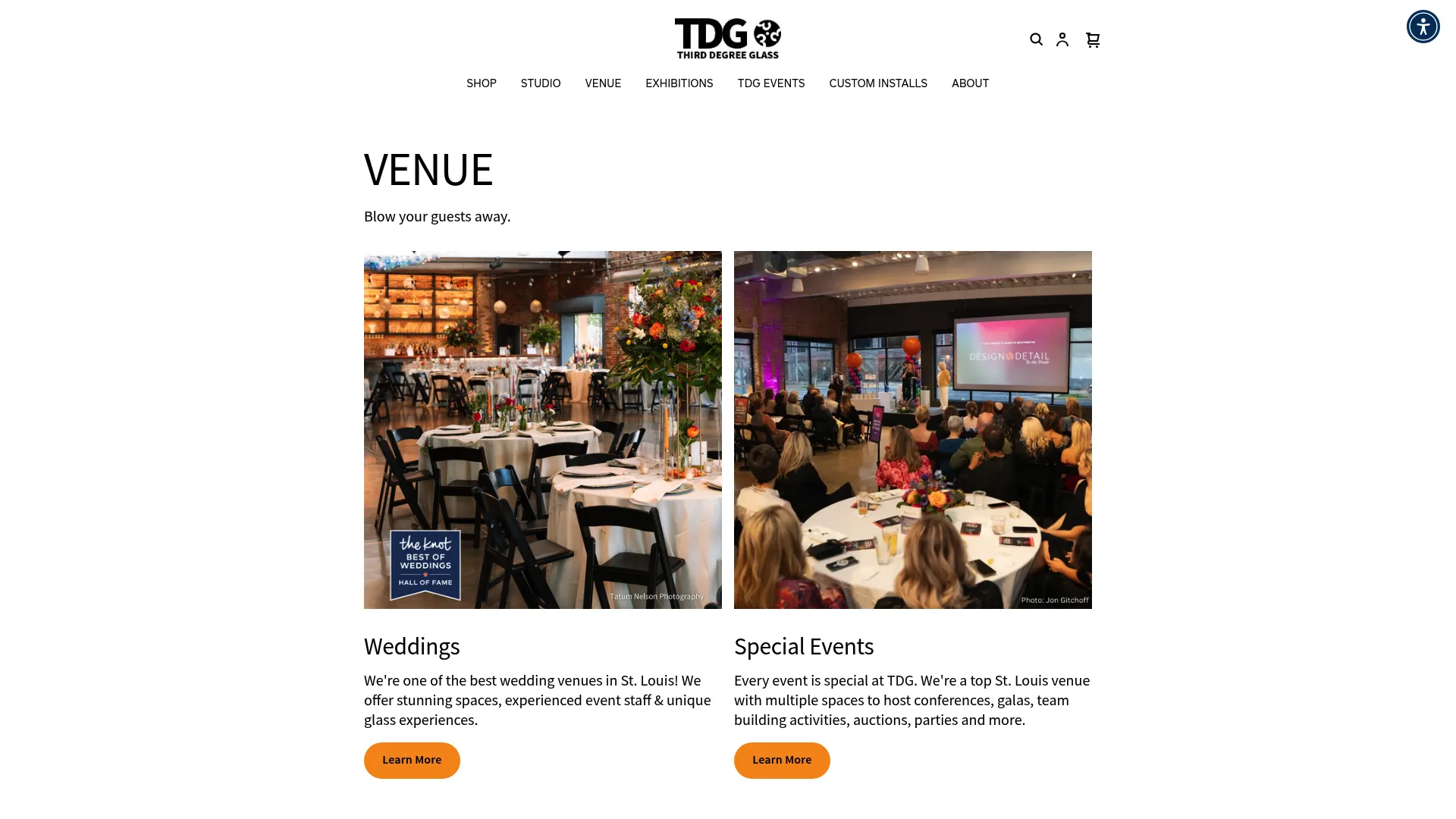 Third Degree Glass Factory industrial interior with glass art