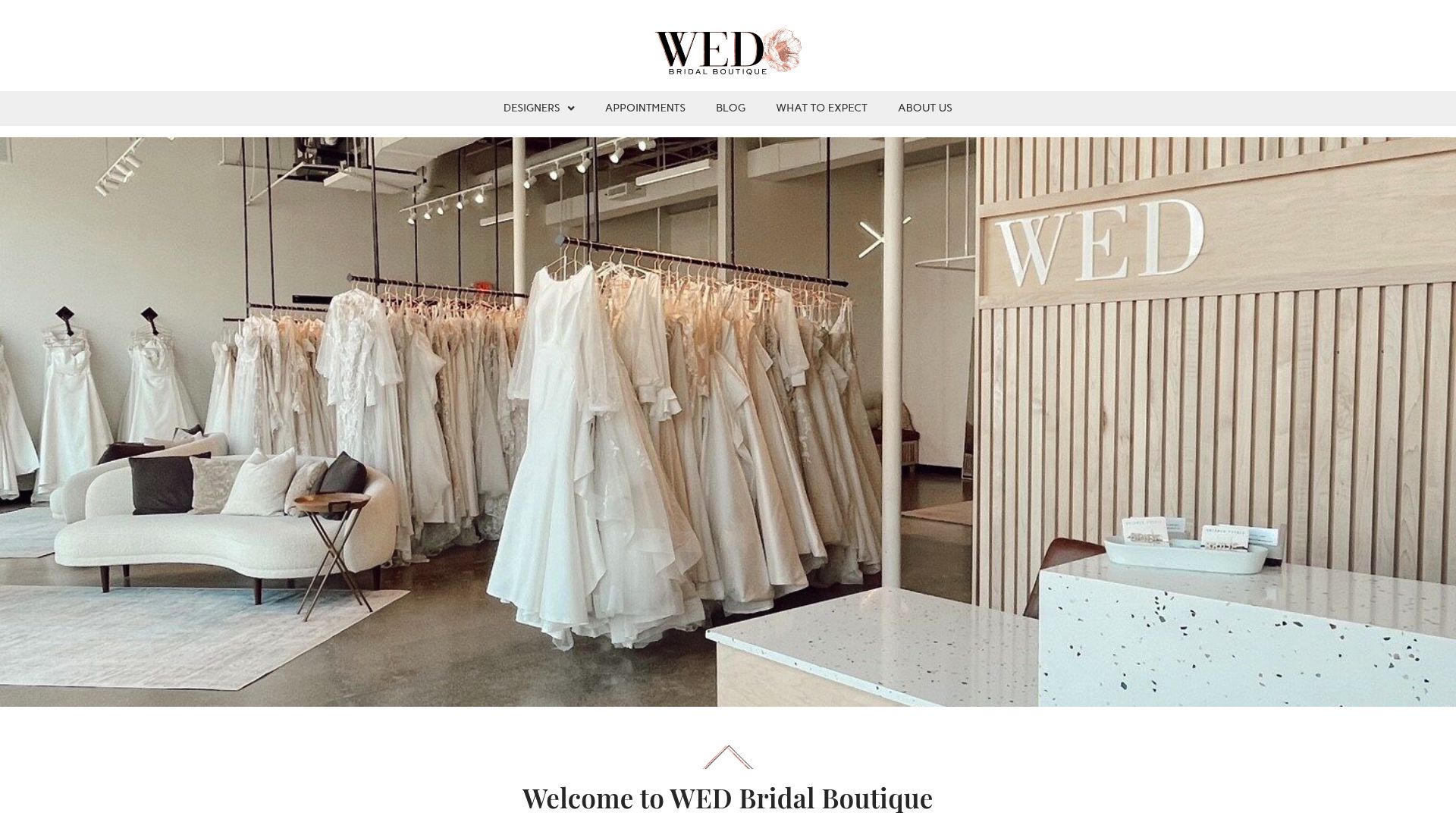 WED Bridal Boutique website homepage
