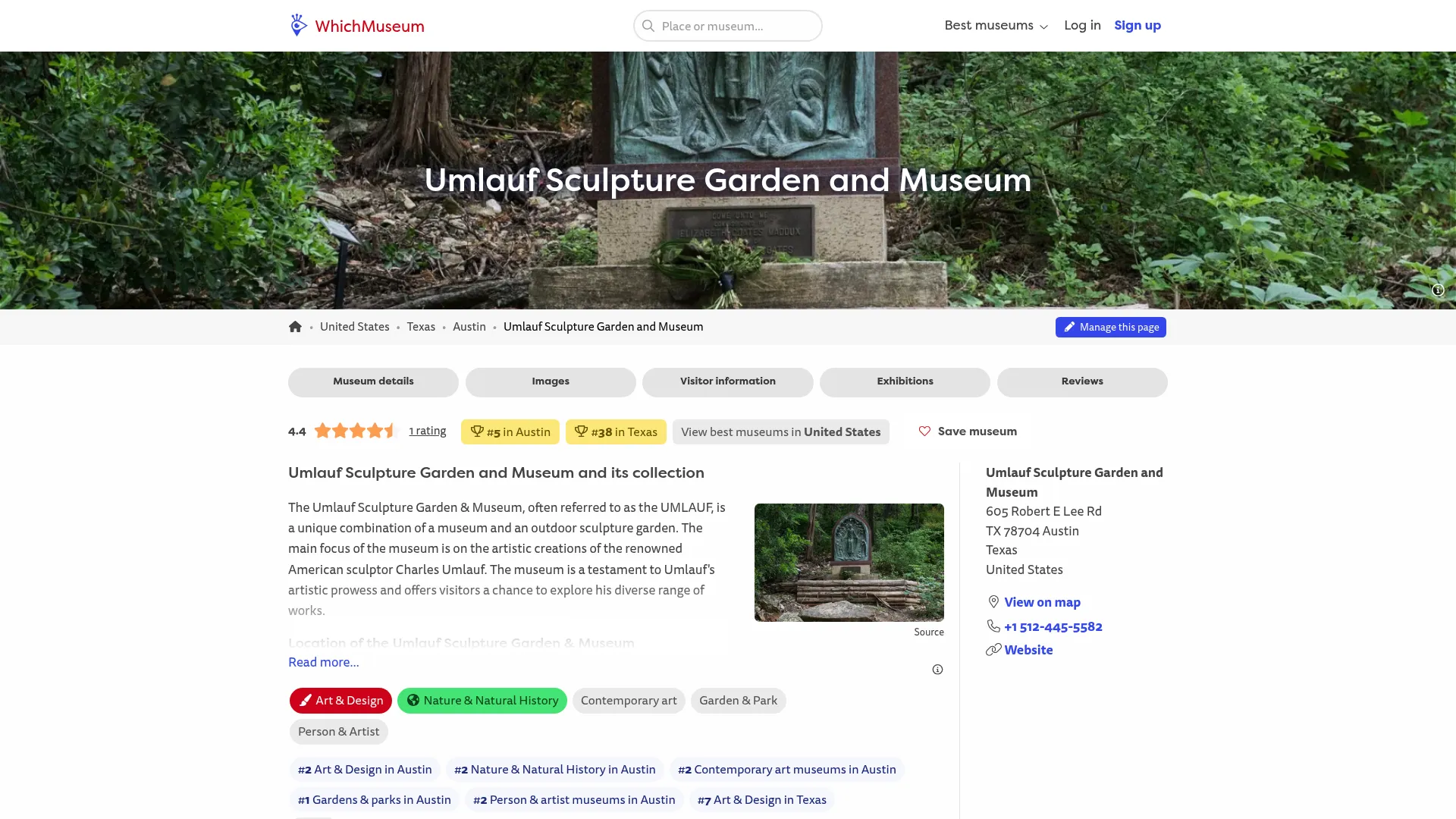 UMLAUF Sculpture Garden showing bronze sculptures among lush landscaping