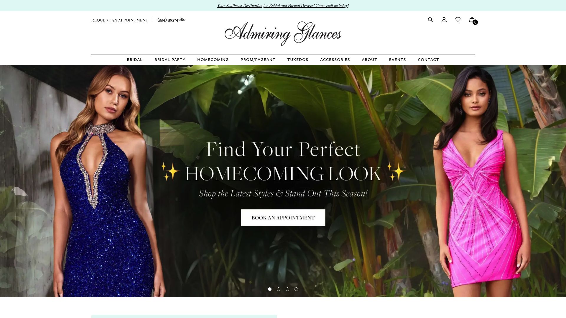 Screenshot of Admiring Glances Bridal website