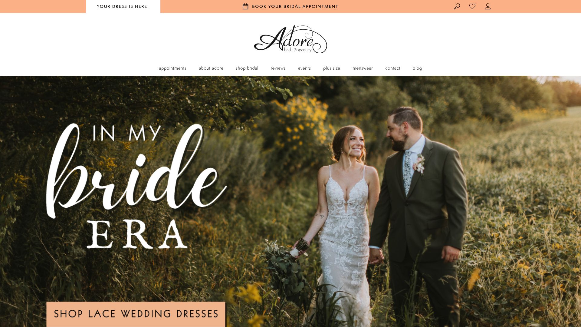 Adore Bridal website homepage