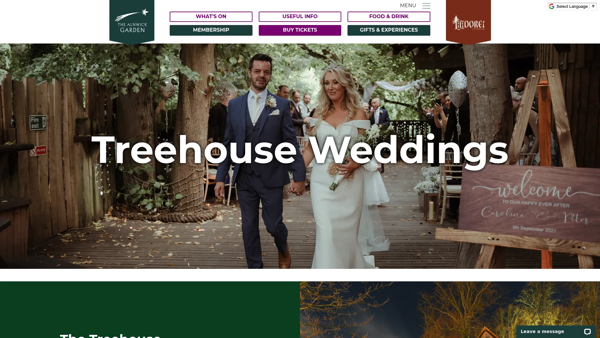 The Treehouse at Alnwick Garden wedding venue