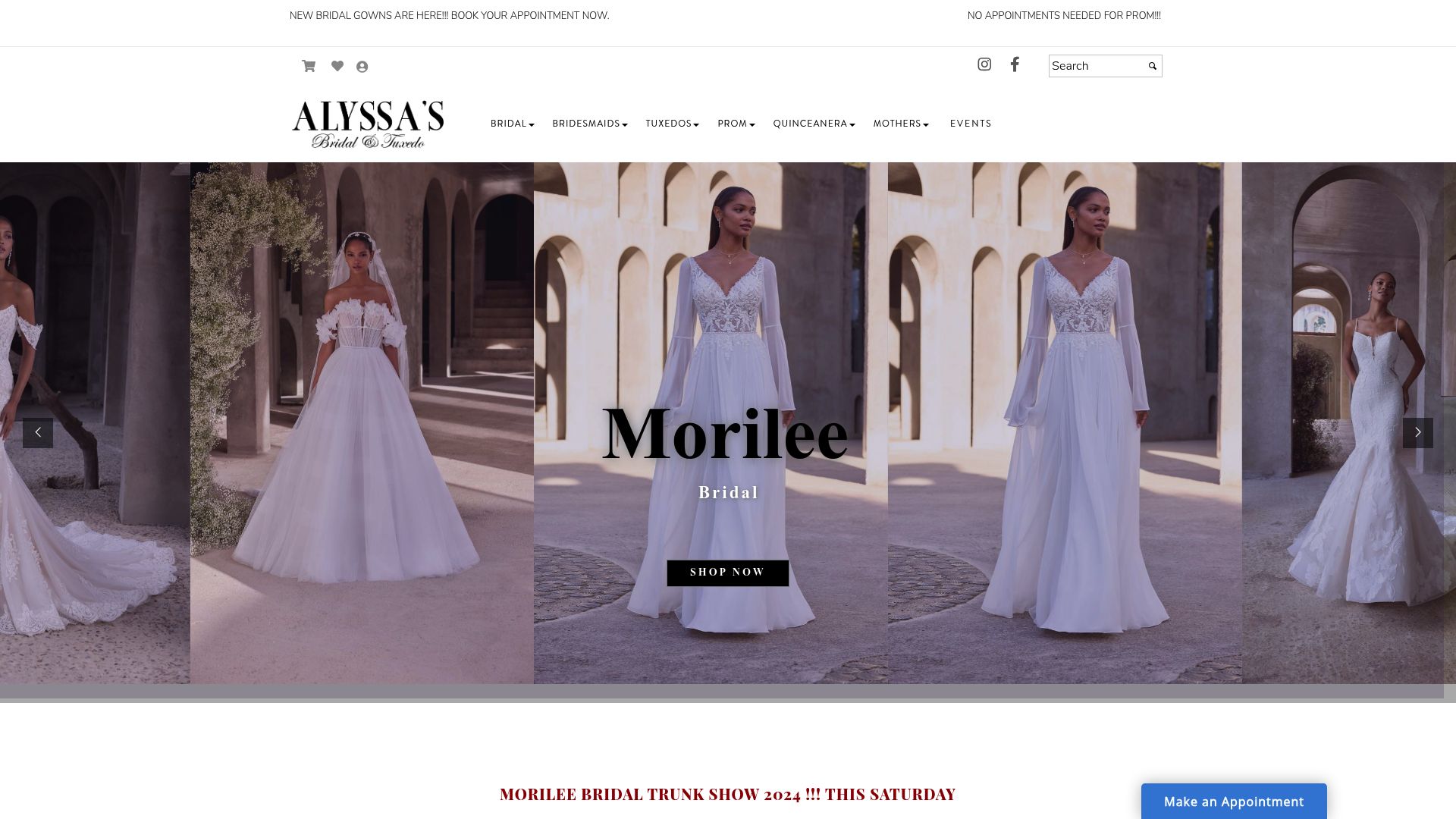 Alyssa's Bridal & Formal website homepage