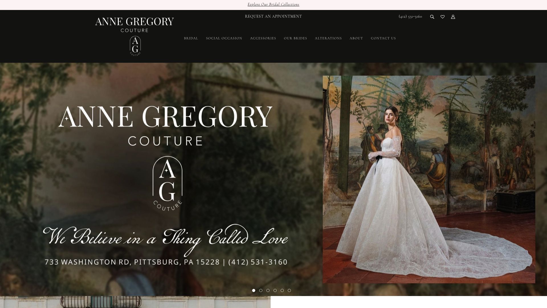 Anne Gregory Bridal boutique showing elegant bridal gown displays