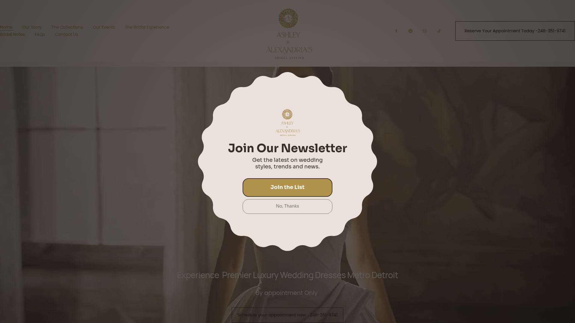 Ashley & Alexandria's Bridal Salon website