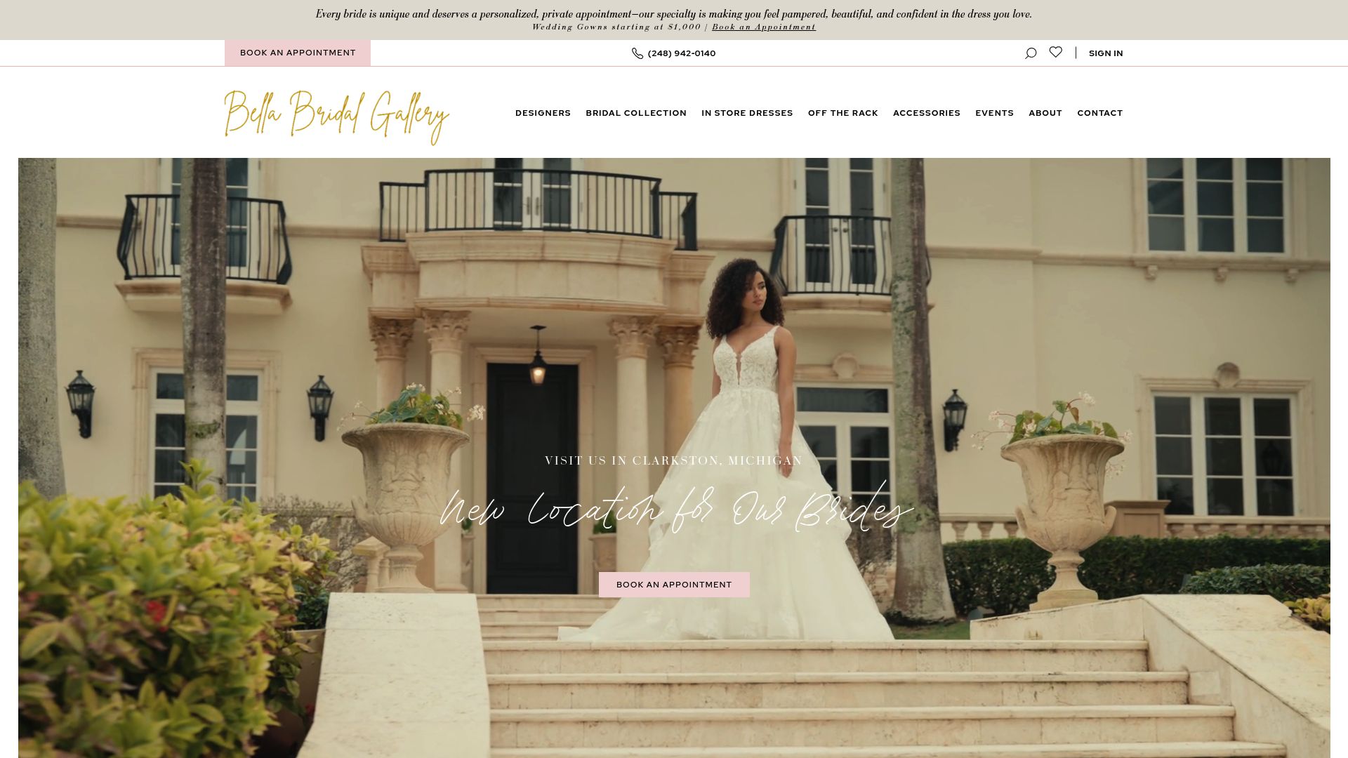 Screenshot of Bella Bridal Gallery website
