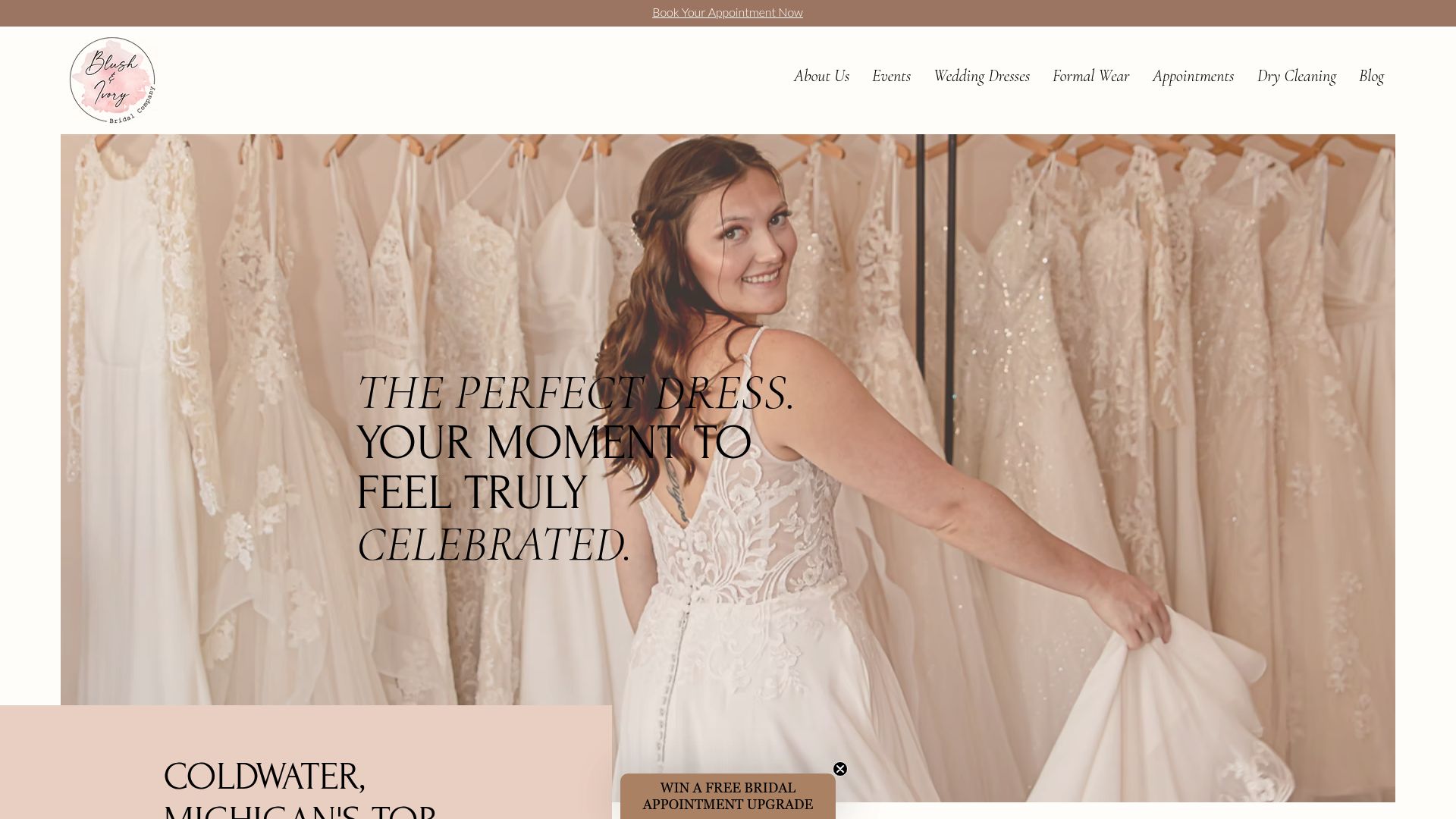 Screenshot of Blush and Ivory Bridal Company website