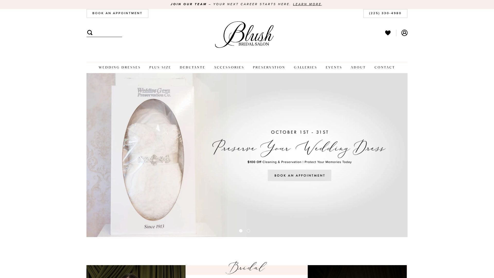 Blush Bridal Boutique website homepage