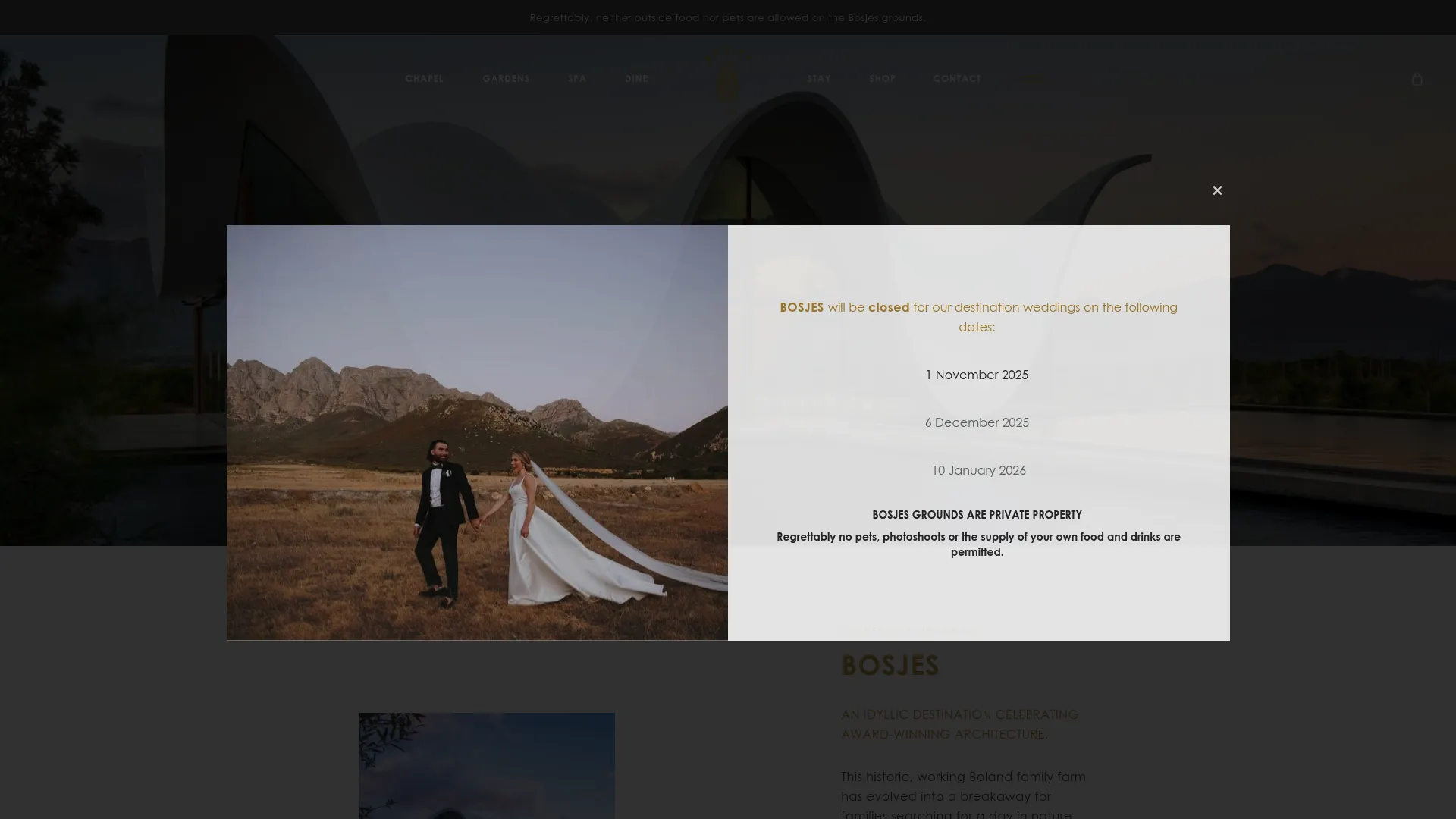 Bosjes Estate floating chapel wedding venue over water