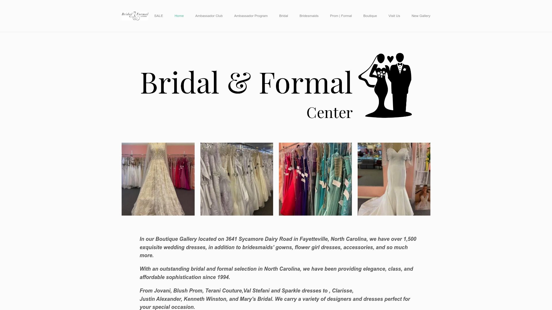 Bridal & Formal Center website screenshot