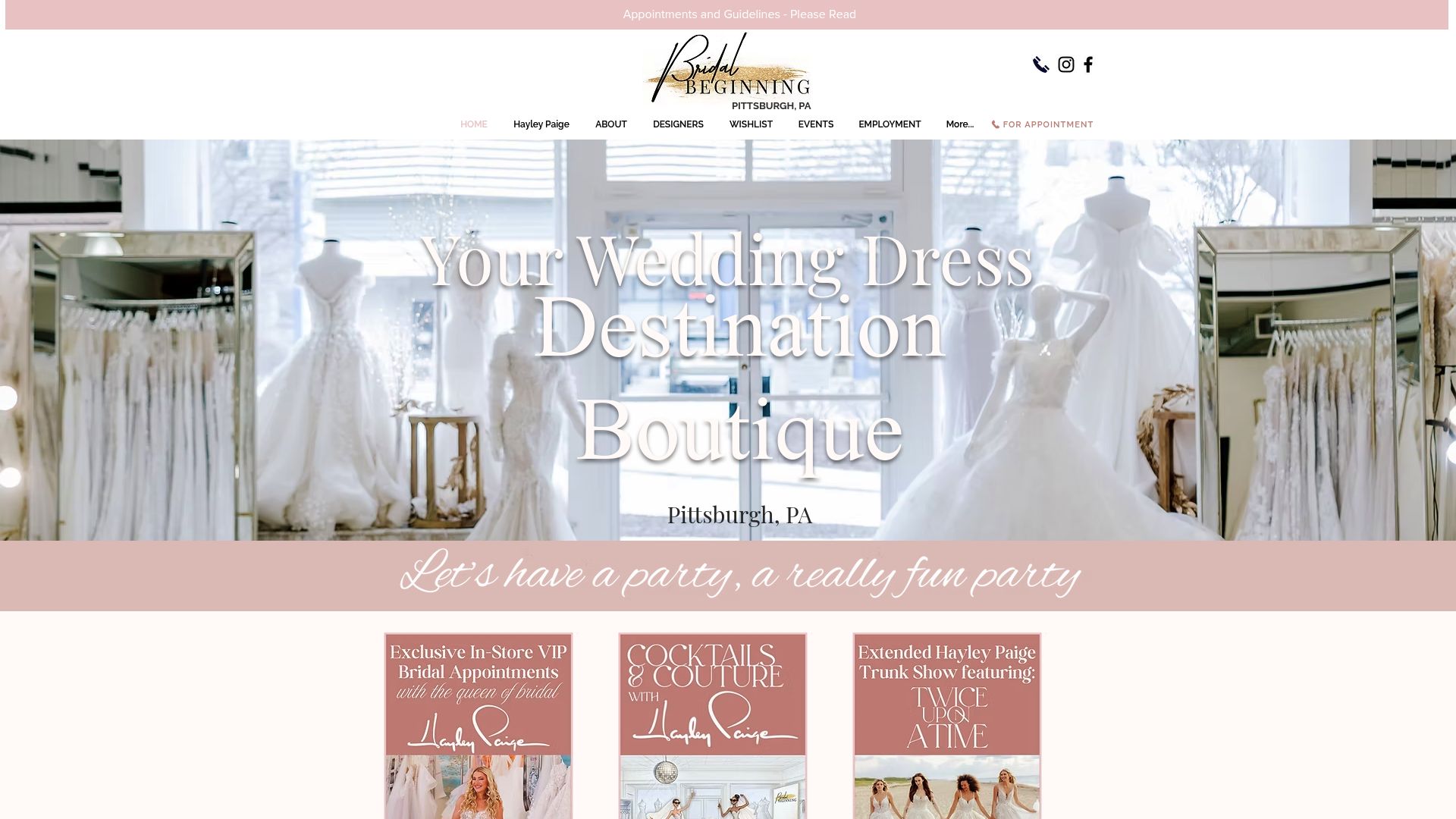 Bridal Beginning boutique interior showing elegant wedding dress displays
