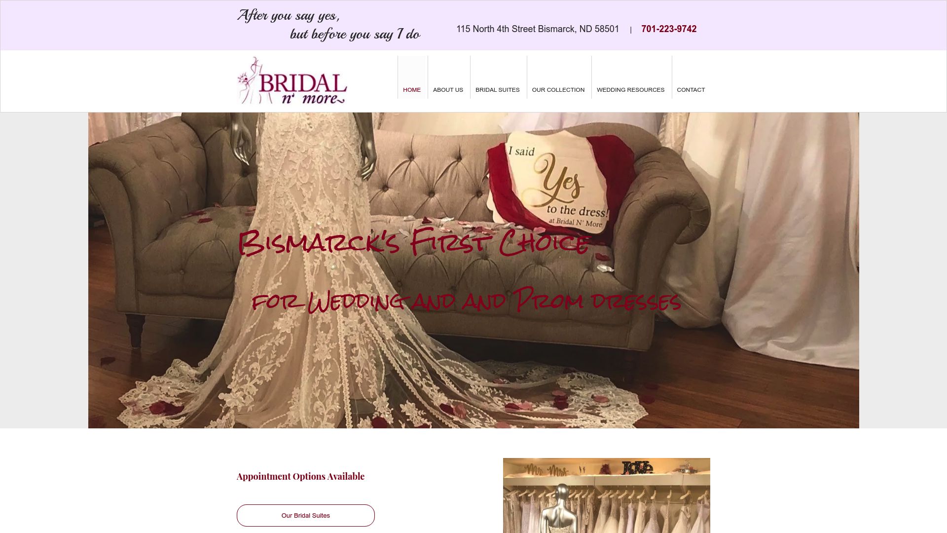 Bridal N' More Bismarck showroom and private suite