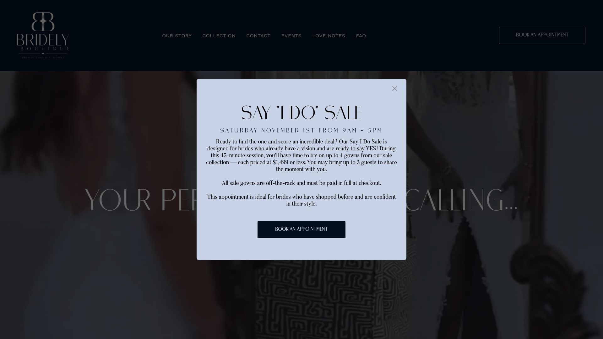 Bridely Boutique bridal shop website homepage