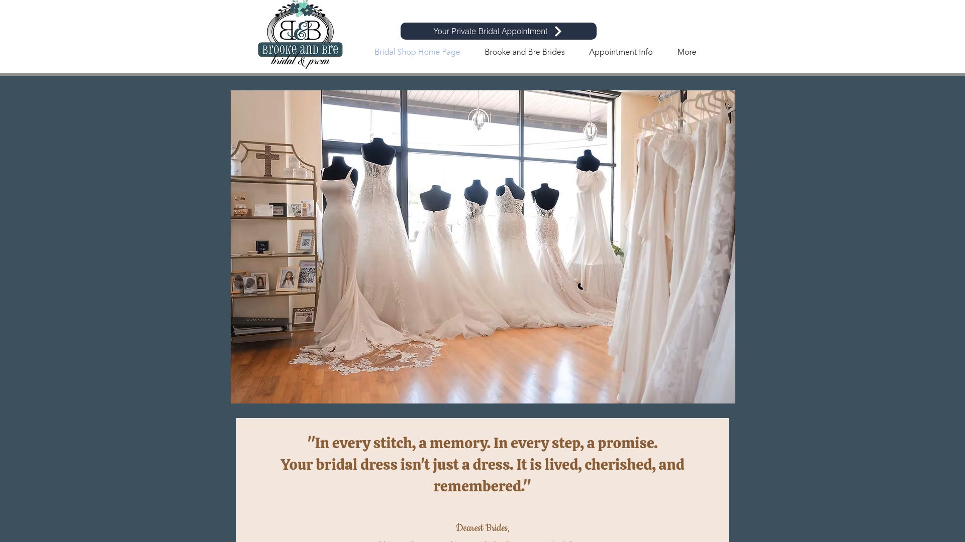 Brooke and Bre Bridal boutique website homepage