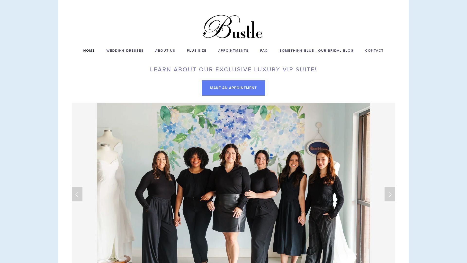 Bustle Bridal Boutique website homepage
