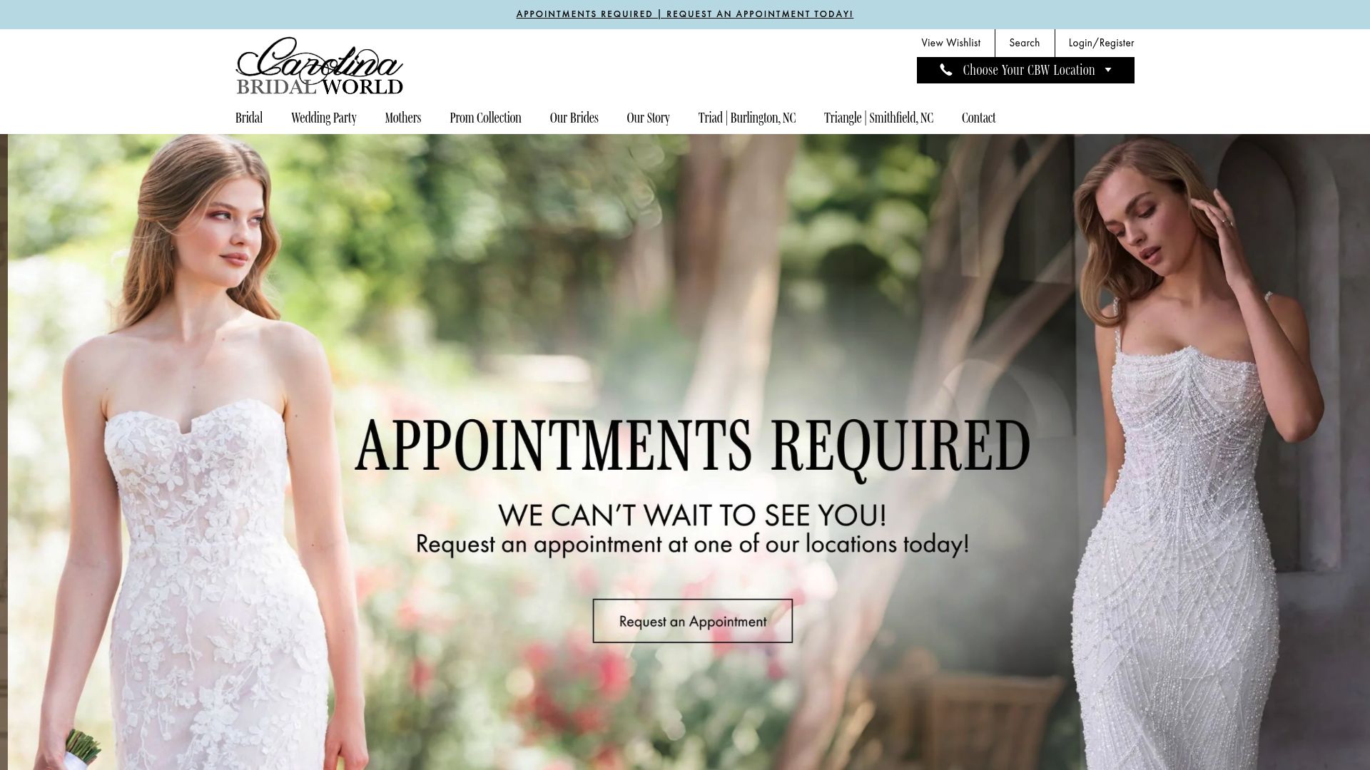 Carolina Bridal World website screenshot