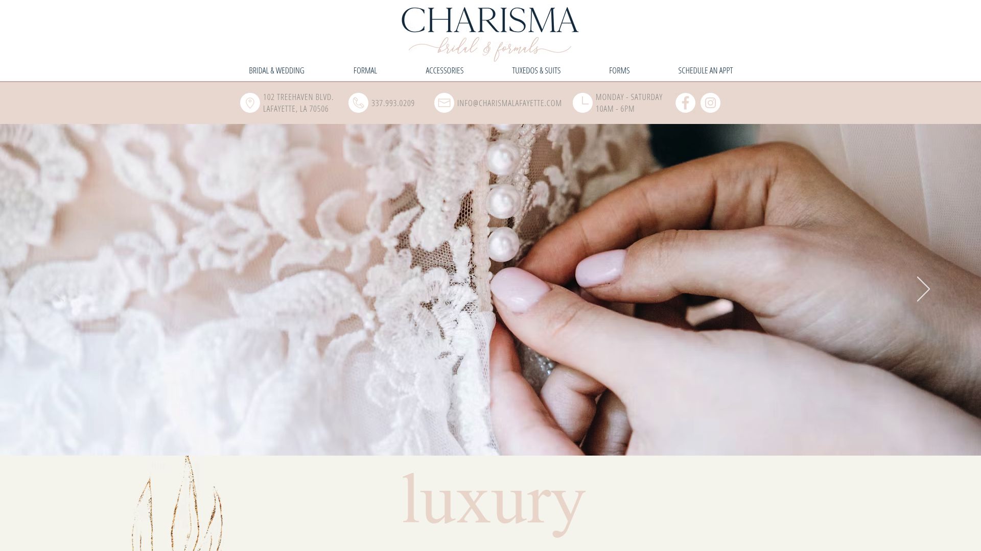 Charisma Bridal & Formals website homepage