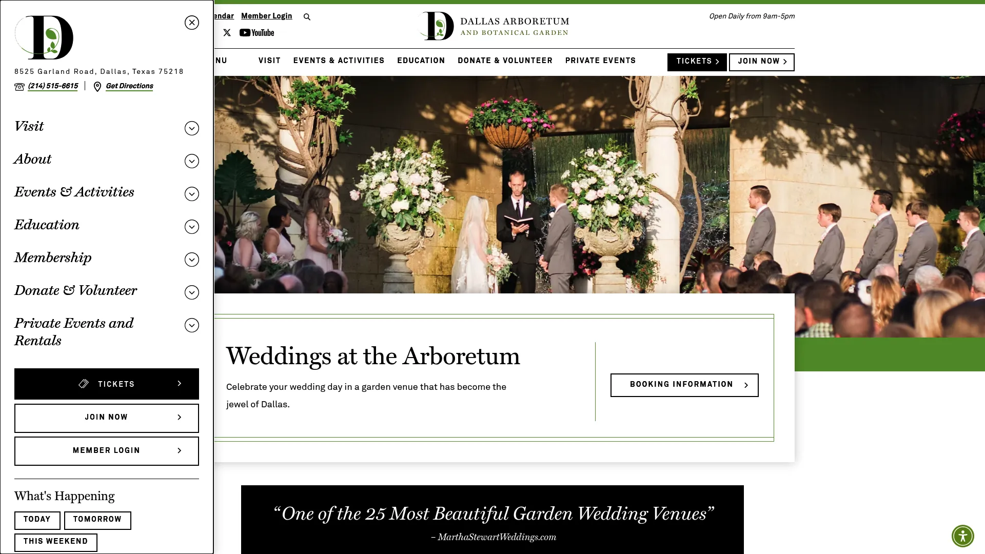 Dallas Arboretum botanical gardens wedding venue with lake views