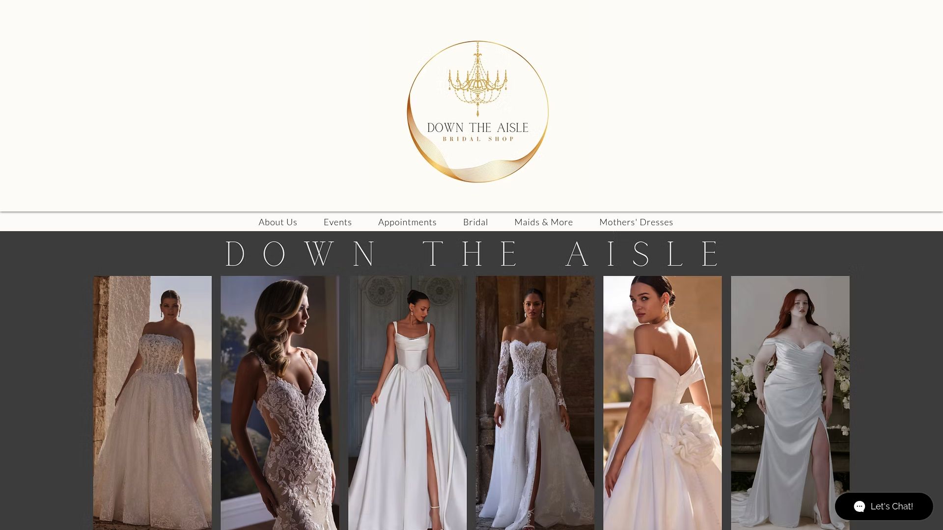 Down the Aisle Bridal Shop website homepage